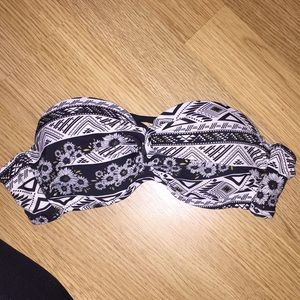 Black and white push up bando bikini with gold